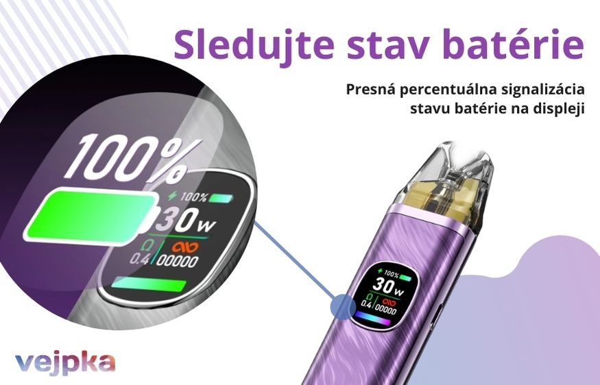 OXVA Xlim pro 2 detail na batériu na displeji
